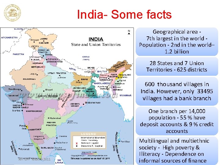 India- Some facts Geographical area - 7 th largest in the world - Population