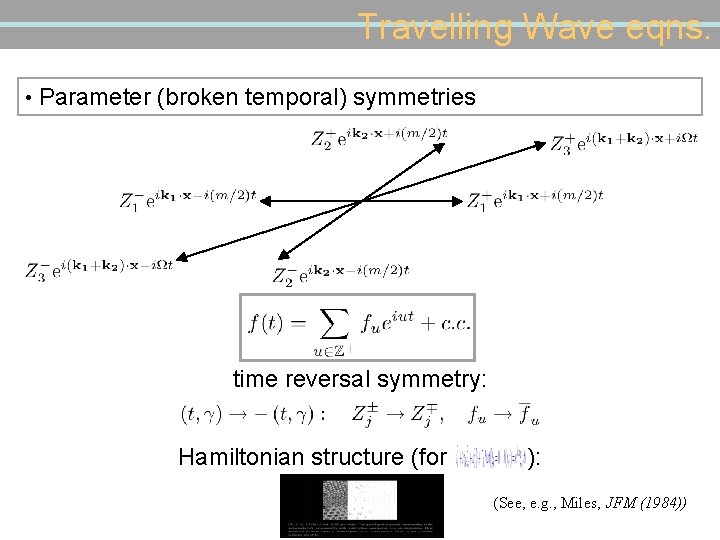 Travelling Wave eqns. • Parameter (broken temporal) symmetries time reversal symmetry: Hamiltonian structure (for