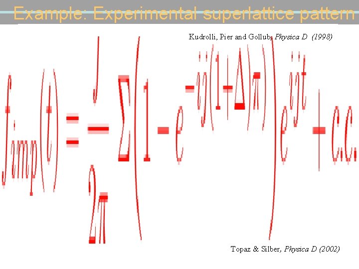 Example: Experimental superlattice pattern Kudrolli, Pier and Gollub, Physica D (1998) Topaz & Silber,