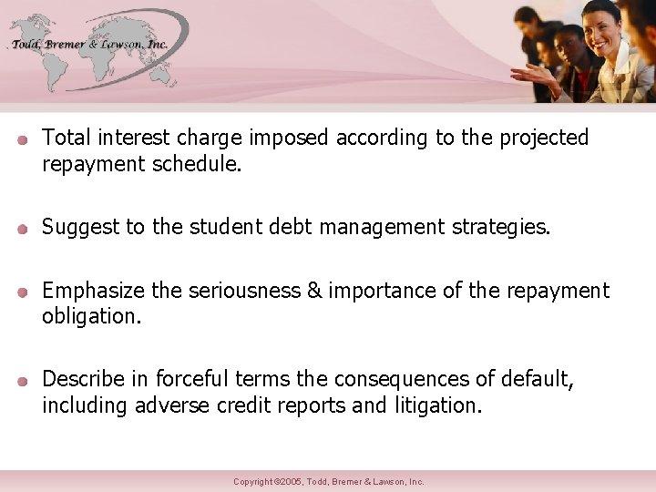 Total interest charge imposed according to the projected repayment schedule. Suggest to the student