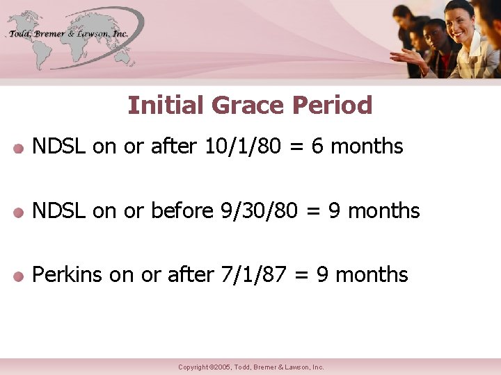 Initial Grace Period NDSL on or after 10/1/80 = 6 months NDSL on or