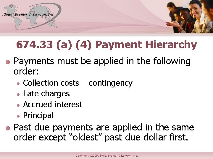 674. 33 (a) (4) Payment Hierarchy Payments must be applied in the following order: