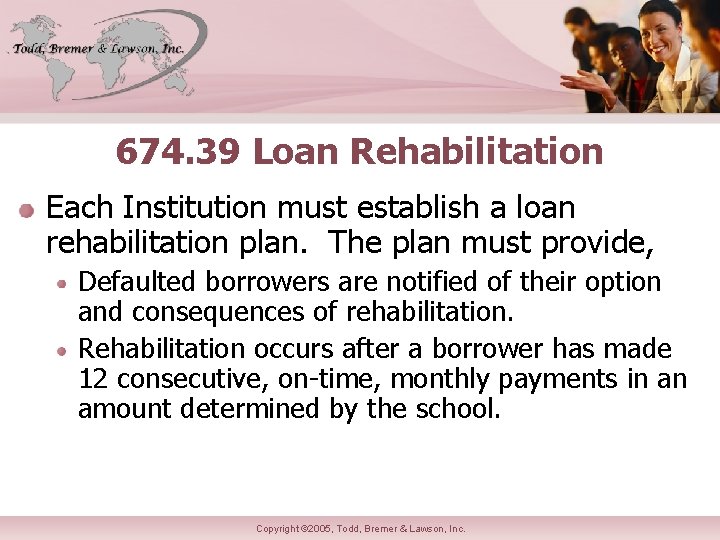 674. 39 Loan Rehabilitation Each Institution must establish a loan rehabilitation plan. The plan