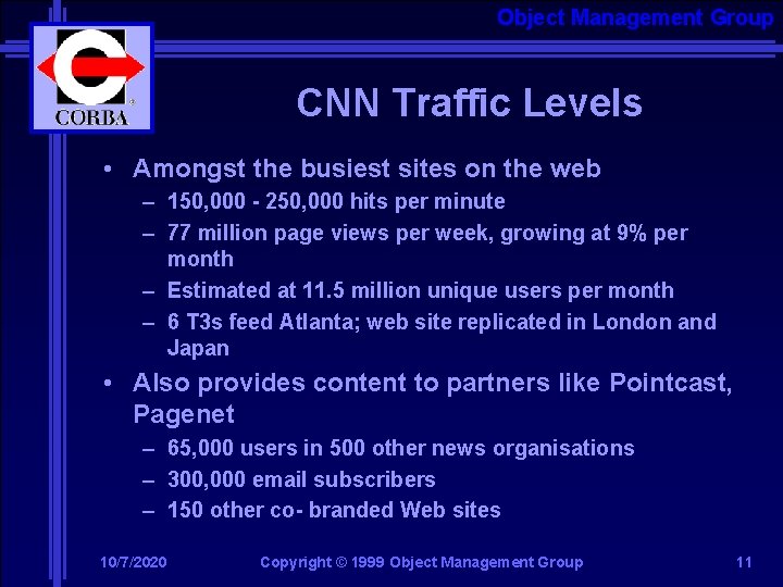 Object Management Group CNN Traffic Levels • Amongst the busiest sites on the web