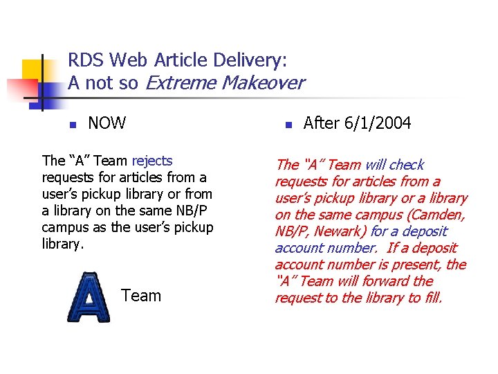 RDS Web Article Delivery: A not so Extreme Makeover n NOW The “A” Team