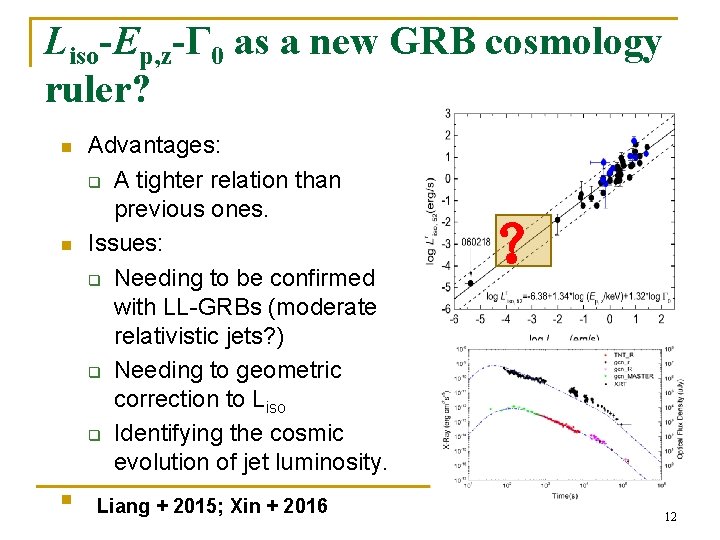 Liso-Ep, z-Γ 0 as a new GRB cosmology ruler? n n n Advantages: q