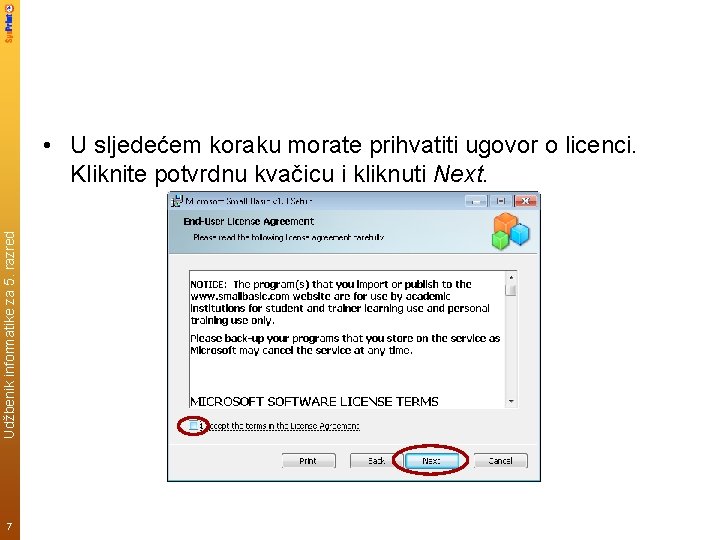 Udžbenik informatike za 5. razred • U sljedećem koraku morate prihvatiti ugovor o licenci.