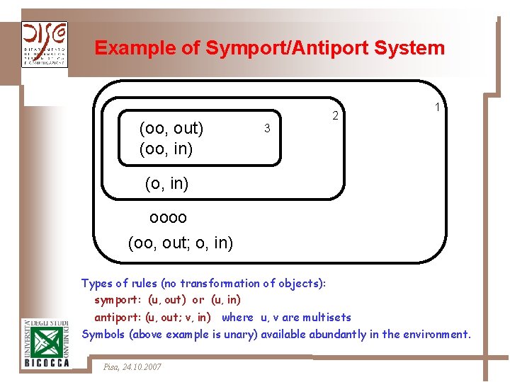 Example of Symport/Antiport System (oo, out) (oo, in) 2 1 3 (o, in) oooo