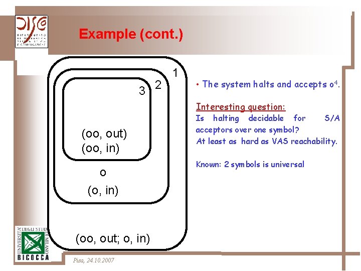 Example (cont. ) 3 2 1 • The system halts and accepts o 4.