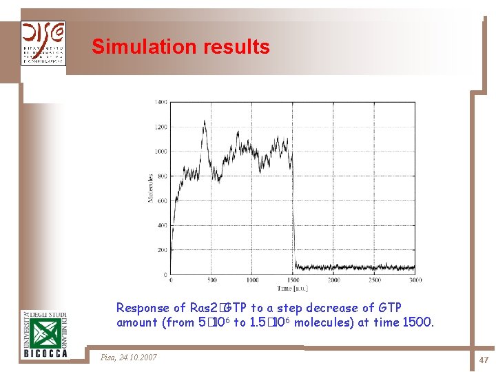Simulation results Response of Ras 2�GTP to a step decrease of GTP amount (from