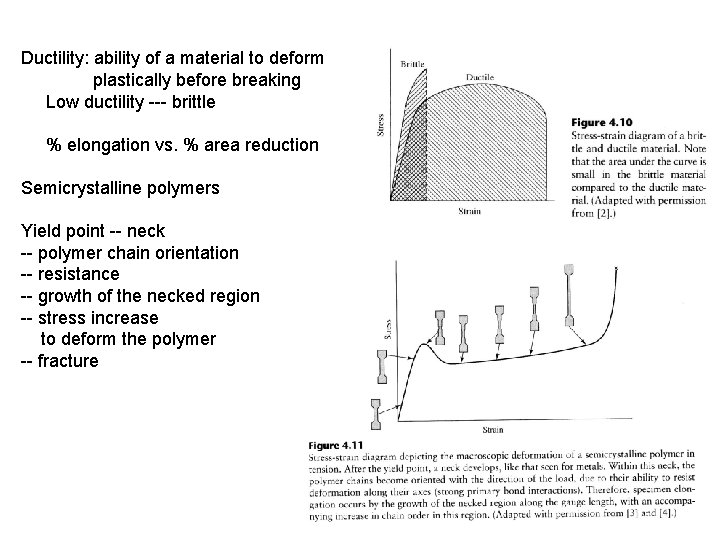 Ductility: ability of a material to deform plastically before breaking Low ductility --- brittle