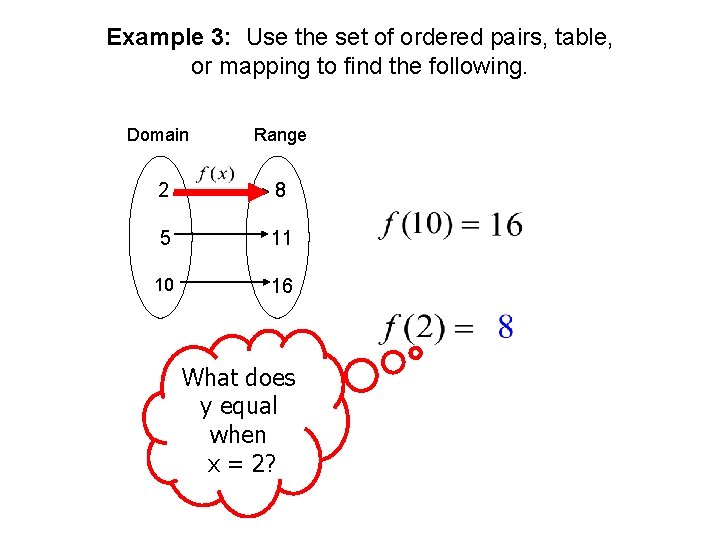 Example 3: Use the set of ordered pairs, table, or mapping to find the