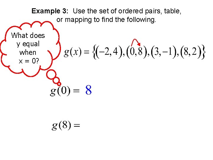 Example 3: Use the set of ordered pairs, table, or mapping to find the