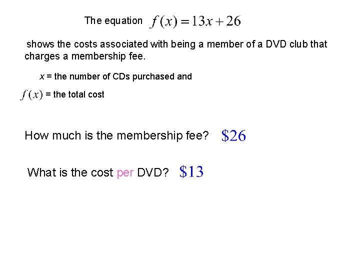 The equation shows the costs associated with being a member of a DVD club