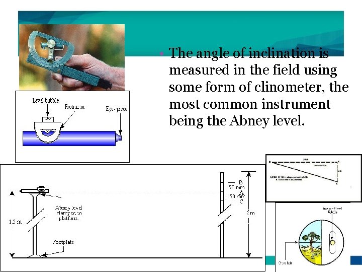  • The angle of inclination is measured in the field using some form