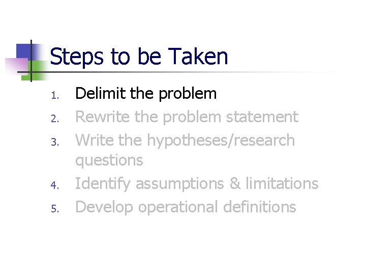 Steps to be Taken 1. 2. 3. 4. 5. Delimit the problem Rewrite the