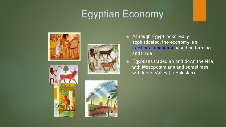 Egyptian Economy Although Egypt looks really sophisticated, the economy is a traditional economy based