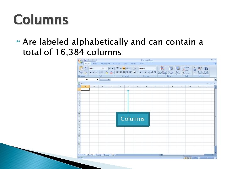 Columns Are labeled alphabetically and can contain a total of 16, 384 columns Columns