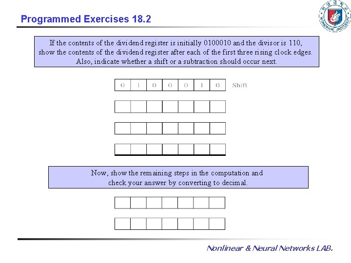 Programmed Exercises 18. 2 If the contents of the dividend register is initially 0100010 Programmed Exercises 18. 2 If the contents of the dividend register is initially 0100010