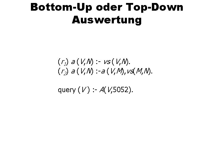 Bottom-Up oder Top-Down Auswertung (r 1) a (V, N) : - vs (V, N).