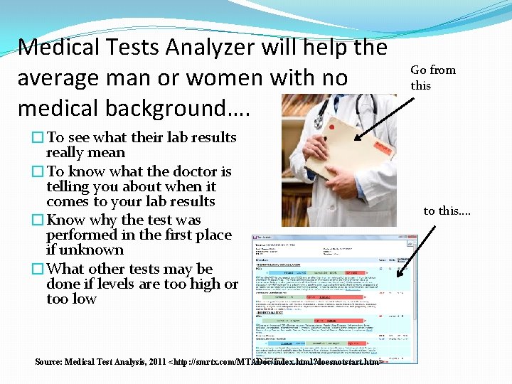 Medical Tests Analyzer will help the average man or women with no medical background….