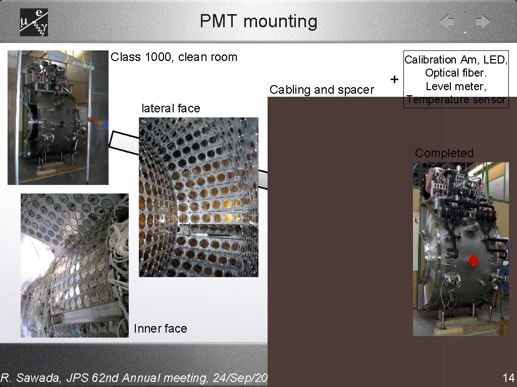 PMT mounting Class 1000, clean room Cabling and spacer + lateral face Calibration Am,