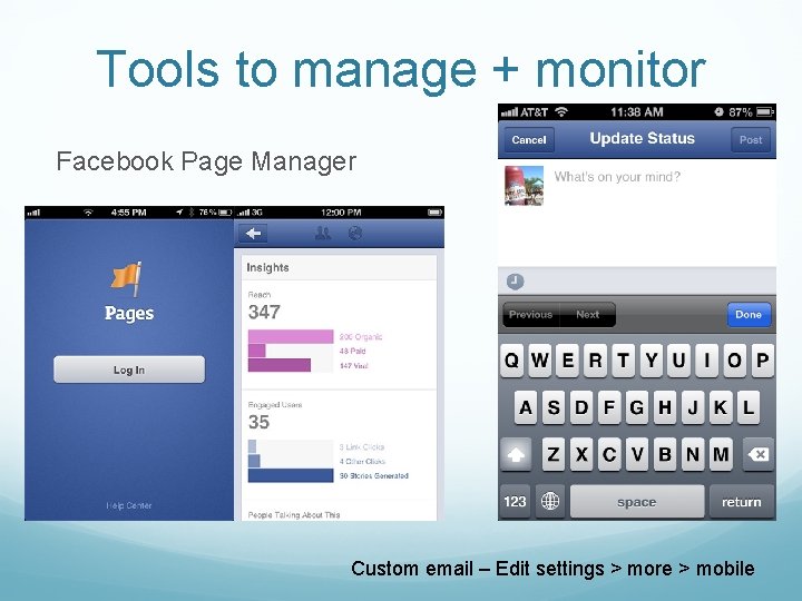 Tools to manage + monitor Facebook Page Manager Custom email – Edit settings >