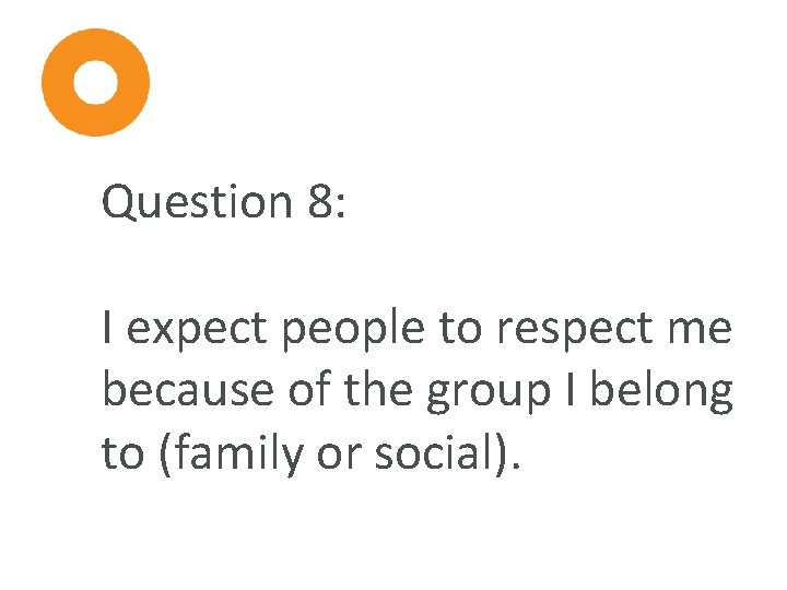 Question 8: I expect people to respect me because of the group I belong