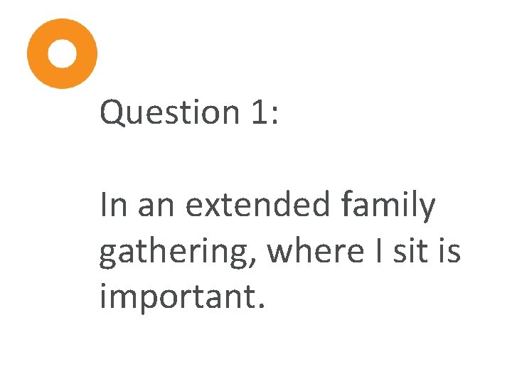 Question 1: In an extended family gathering, where I sit is important. 