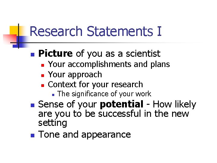 Writing an Effective Research Statement Rachel OBrien Allegheny