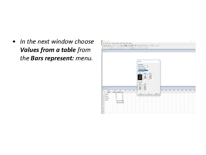  • In the next window choose Values from a table from the Bars