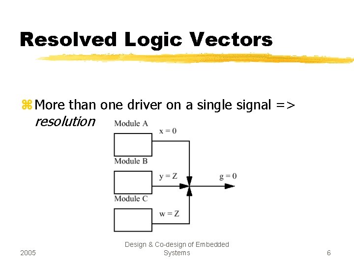 Resolved Logic Vectors z More than one driver on a single signal => resolution
