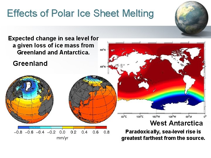 Effects of Polar Ice Sheet Melting Expected change in sea level for a given