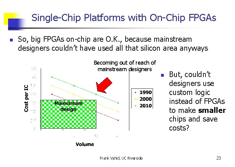 Single-Chip Platforms with On-Chip FPGAs n So, big FPGAs on-chip are O. K. ,