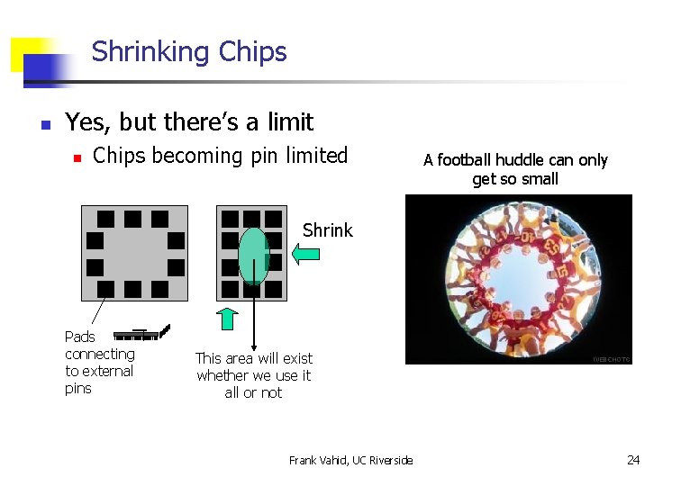 Shrinking Chips n Yes, but there’s a limit n Chips becoming pin limited A