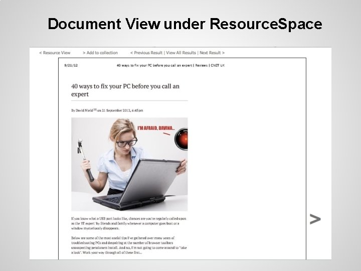 Document View under Resource. Space 