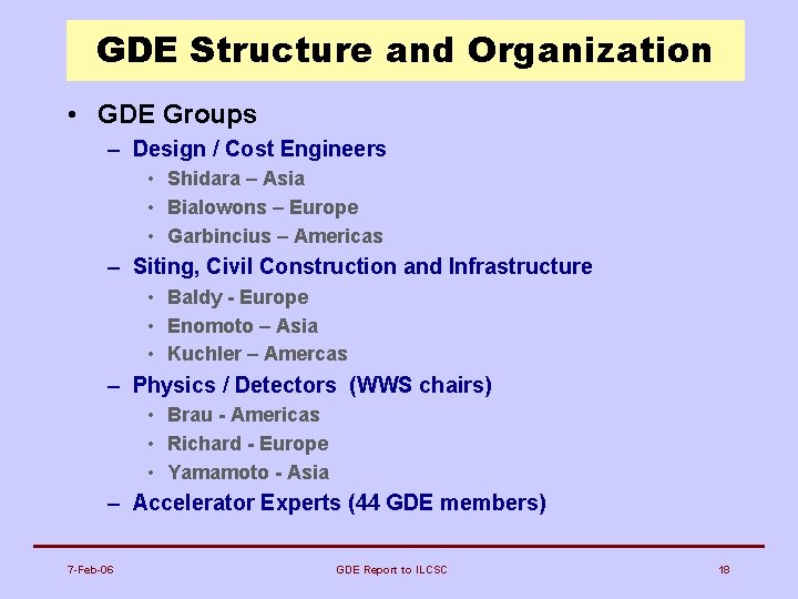 GDE Structure and Organization • GDE Groups – Design / Cost Engineers • Shidara