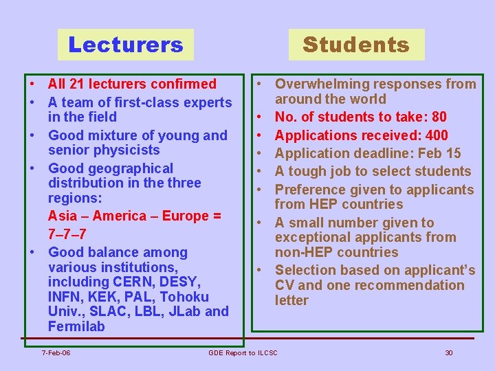 Lecturers Students • All 21 lecturers confirmed • A team of first-class experts in