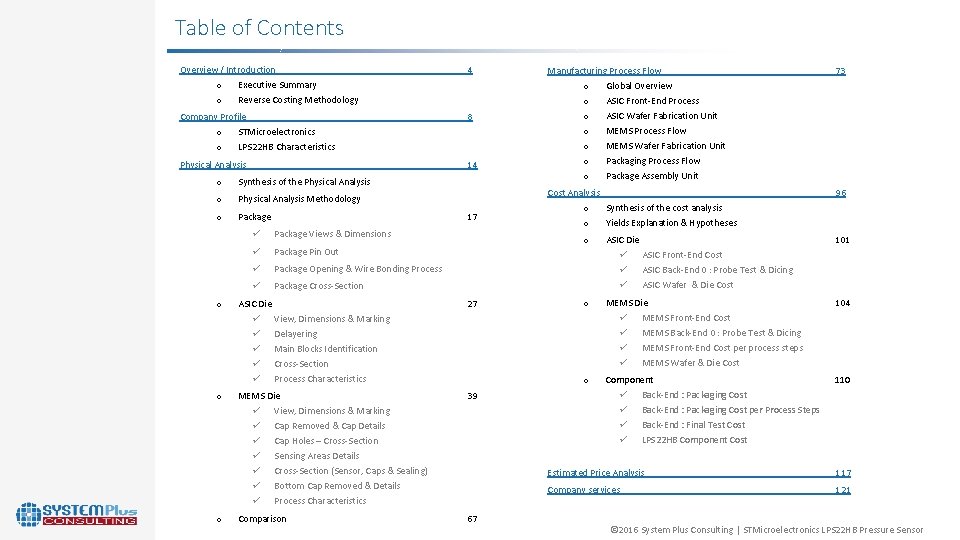 Table of Contents Overview / Introduction o o 4 Executive Summary Reverse Costing Methodology