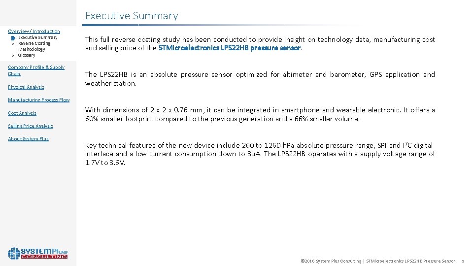 Executive Summary Overview / Introduction o Executive Summary o Reverse Costing Methodology o Glossary