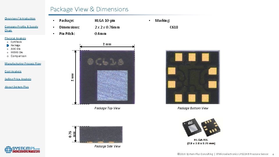 Package View & Dimensions Overview / Introduction • Package: HLGA 10 -pin Company Profile