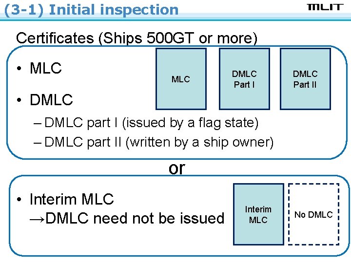 (3 -1) Initial inspection Certificates (Ships 500 GT or more) • MLC DMLC Part