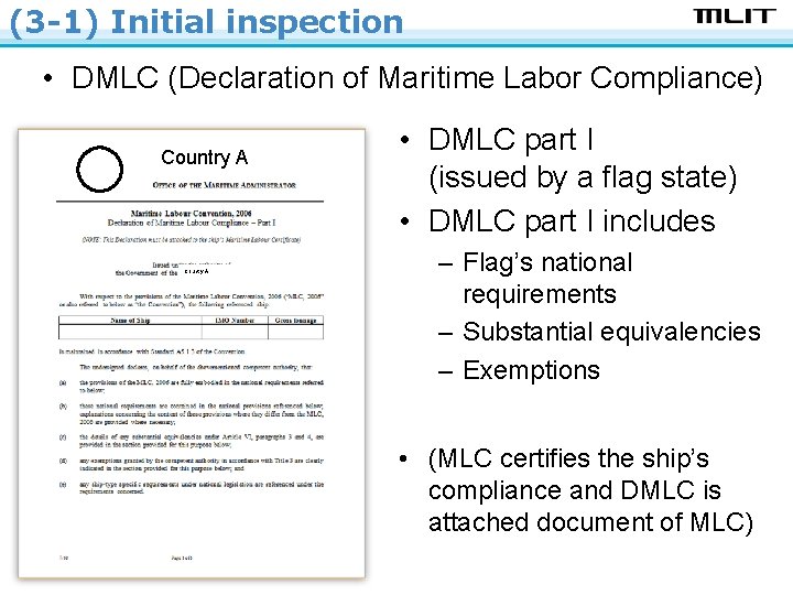 (3 -1) Initial inspection • DMLC (Declaration of Maritime Labor Compliance) Country A •