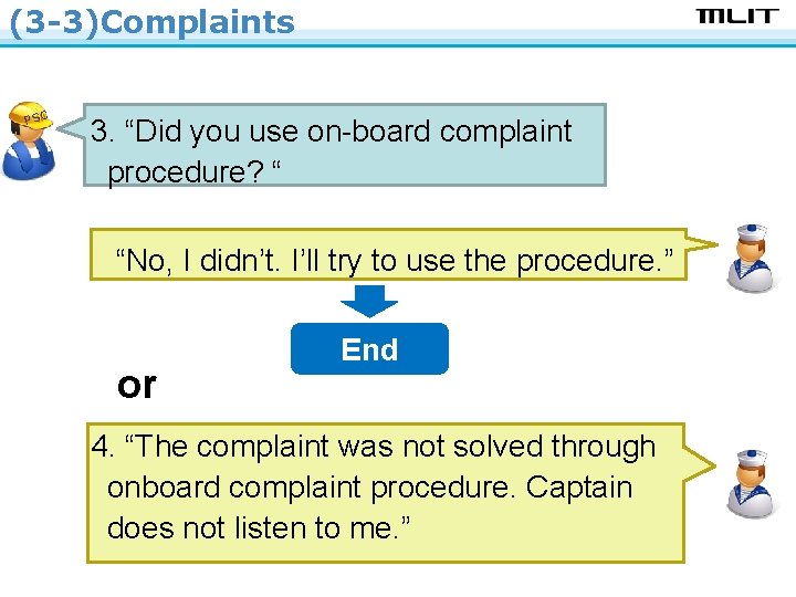 (3 -3)Complaints PSC 3. “Did you use on-board complaint procedure? “ “No, I didn’t.