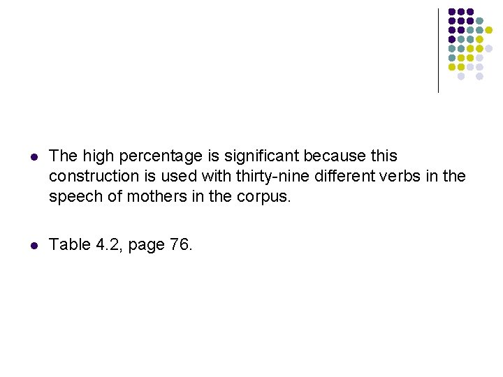l The high percentage is significant because this construction is used with thirty-nine different