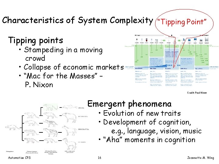 Characteristics of System Complexity “Tipping Point” Tipping points • Stampeding in a moving crowd