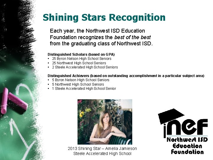 Shining Stars Recognition Each year, the Northwest ISD Education Foundation recognizes the best of