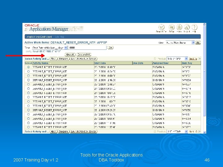 2007 Training Day v 1. 2 Tools for the Oracle Applications DBA Toolbox 46