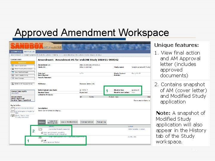 Approved Amendment Workspace Unique features: 1. View final action and AM Approval letter (includes