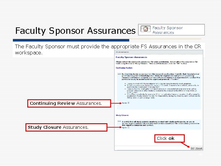 Faculty Sponsor Assurances The Faculty Sponsor must provide the appropriate FS Assurances in the